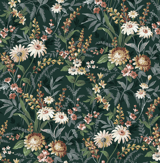NW45704 NextWall NextWall Peel & Stick Wallpaper Vintage Floral Forest Green
