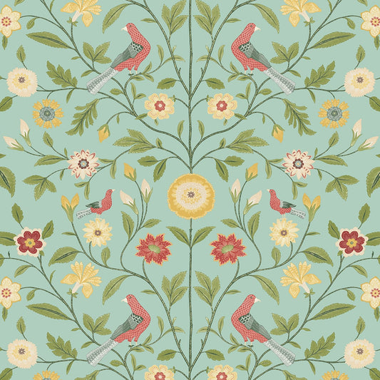 NW45904 NextWall NextWall Peel & Stick Wallpaper Bird Toile Aquamarine
