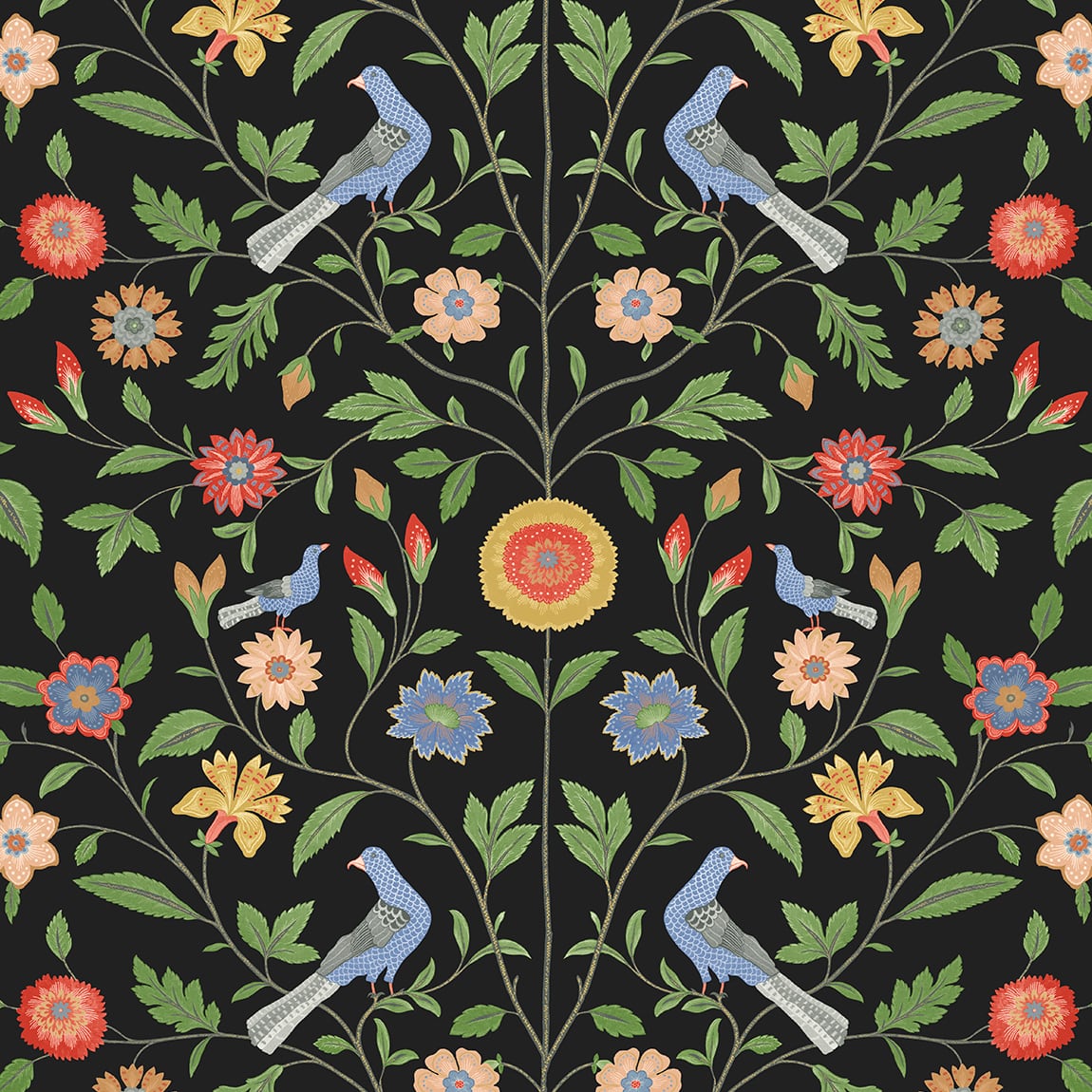 NW45910 NextWall NextWall Peel & Stick Wallpaper Bird Toile Onyx