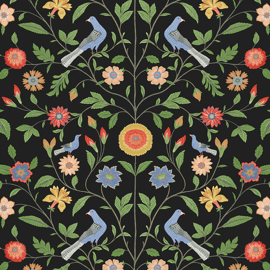 NW45910 NextWall NextWall Peel & Stick Wallpaper Bird Toile Onyx