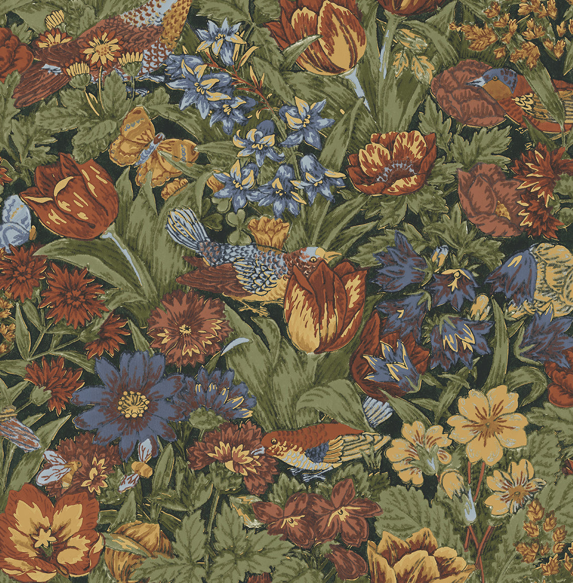 NW46005 NextWall NextWall Peel & Stick Wallpaper Bird Floral Russet & Riverside