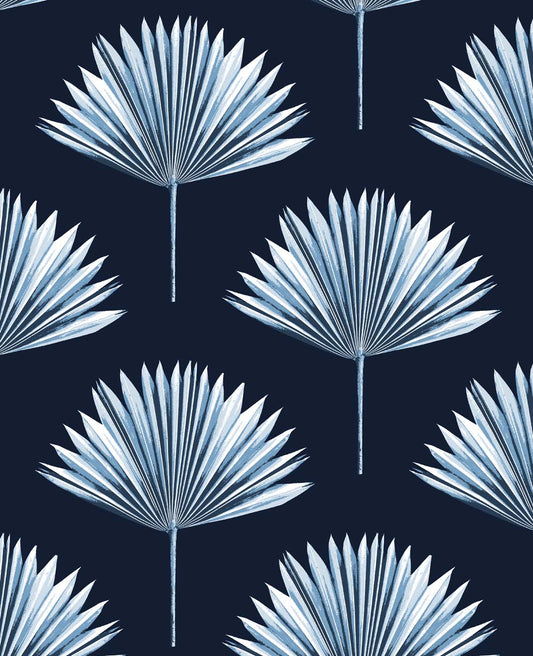 NW46502 NextWall NextWall Peel & Stick Wallpaper Tropical Fan Palm Navy Blue