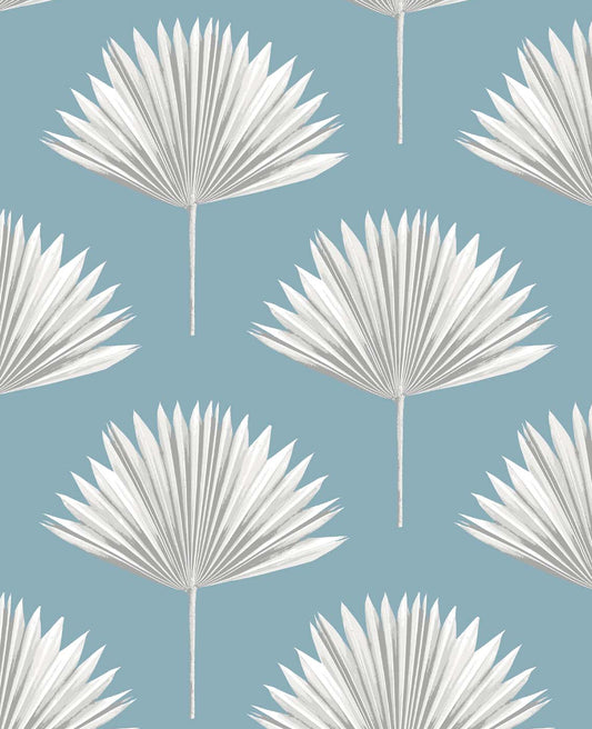 NW46512 NextWall NextWall Peel & Stick Wallpaper Tropical Fan Palm Blue Patina