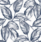 NW46902 NextWall NextWall Peel & Stick Wallpaper Sketched Leaves Navy Blue