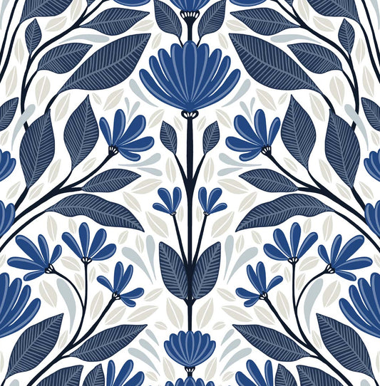 NW47102 NextWall NextWall Peel & Stick Wallpaper Folk Floral Blue Sapphire & Pavestone