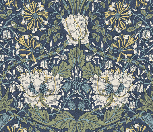 NW48202 NextWall NextWall Peel & Stick Wallpaper Ogee Flora Indigo Dye & Sage