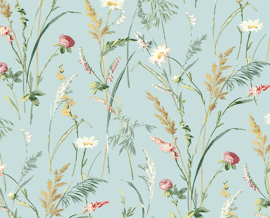 NW48502 NextWall NextWall Peel & Stick Wallpaper Meadow Flowers Seabreeze