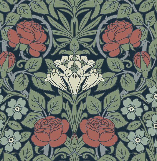 NW49012 NextWall NextWall Peel & Stick Wallpaper Vintage Rose Midnight Blue & Sage