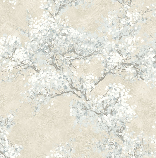 NW50105 NextWall NextWall Peel & Stick Wallpaper Cherry Blossom Grove Parchment & Morning Fog