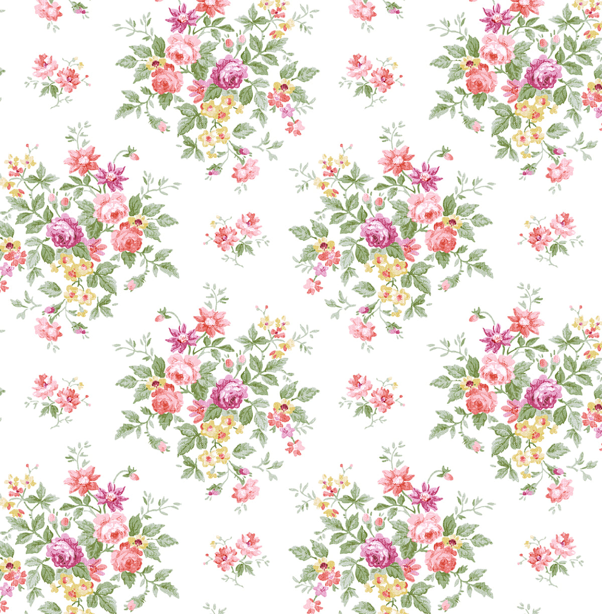 NW50501 NextWall NextWall Peel & Stick Wallpaper Floral Bunches Watermelon & Buttercup