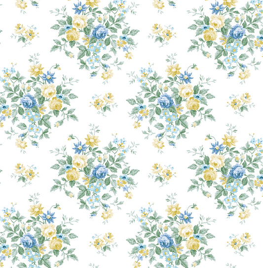 NW50502 NextWall NextWall Peel & Stick Wallpaper Floral Bunches Blue Stream & Buttercup