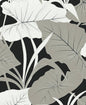 NW52000 NextWall NextWall Peel & Stick Wallpaper Elephant Leaves Ebony & Metallic Silver