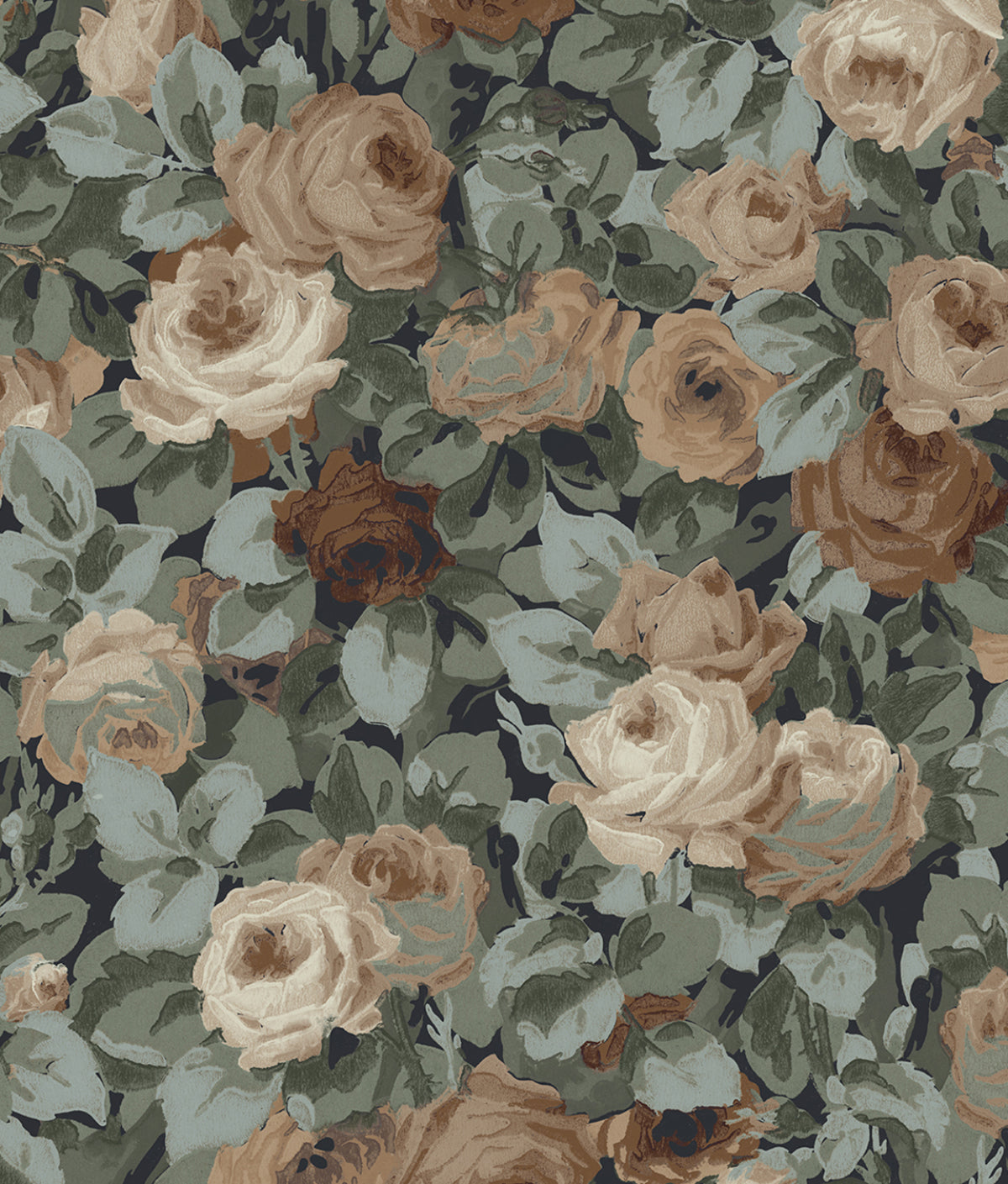 NW52402 NextWall NextWall Peel & Stick Wallpaper Rose Garden Midnight Blue & Cafe