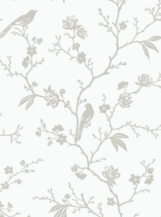 NW53400 NextWall NextWall Peel & Stick Wallpaper Songbird Chinoiserie Nickel