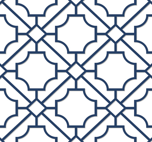 NW53502 NextWall NextWall Peel & Stick Wallpaper Lattice Geo Navy Blue