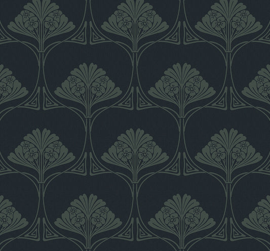 NW54002 NextWall NextWall Peel & Stick Wallpaper Deco Floral Midnight Blue & Juniper