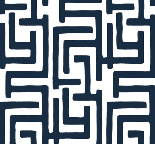 NW54102 NextWall NextWall Peel & Stick Wallpaper Graphic Maze Dark Blue