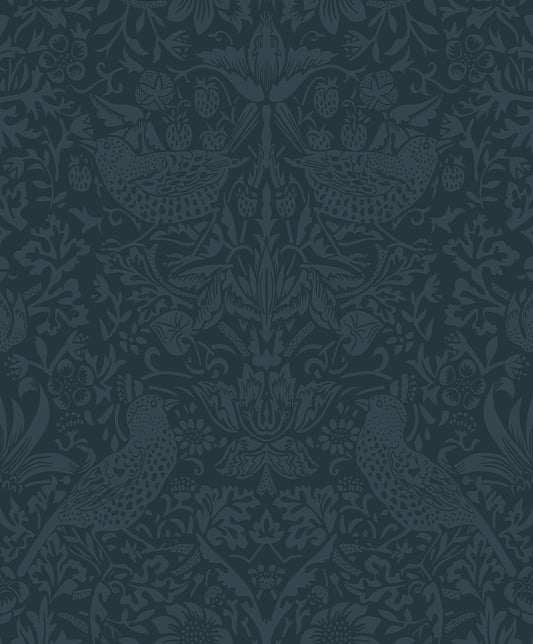 NW54402 NextWall NextWall Peel & Stick Wallpaper Tonal Bird Garden Slate Blue