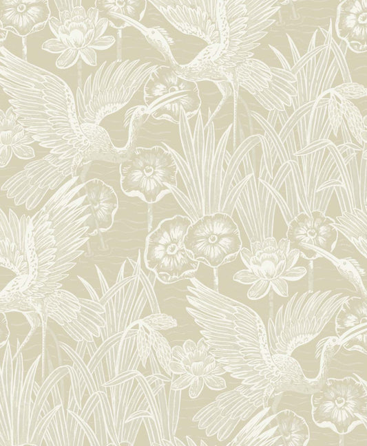 NW54505 NextWall NextWall Peel & Stick Wallpaper Floral Heron Sand