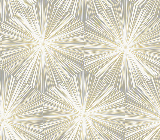 NW55008 NextWall NextWall Peel & Stick Wallpaper Hex Starburst Grey & Metallic Gold