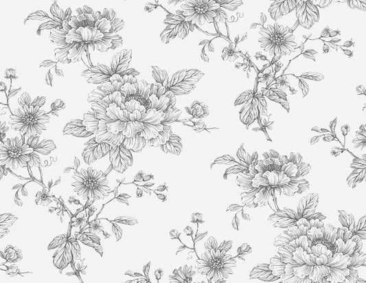 NW55708 NextWall NextWall Peel & Stick Wallpaper Sketched Floral Grey