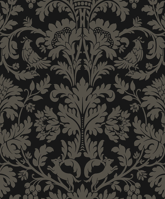 NW57710 NextWall NextWall Peel & Stick Wallpaper Ansel Damask Ebony & Pavestone