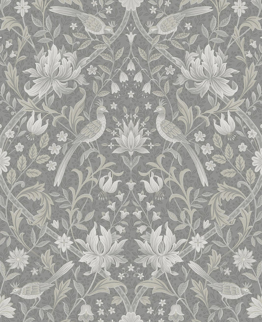 NW58308 NextWall NextWall Peel & Stick Wallpaper Vintage Bird Ogee Grey