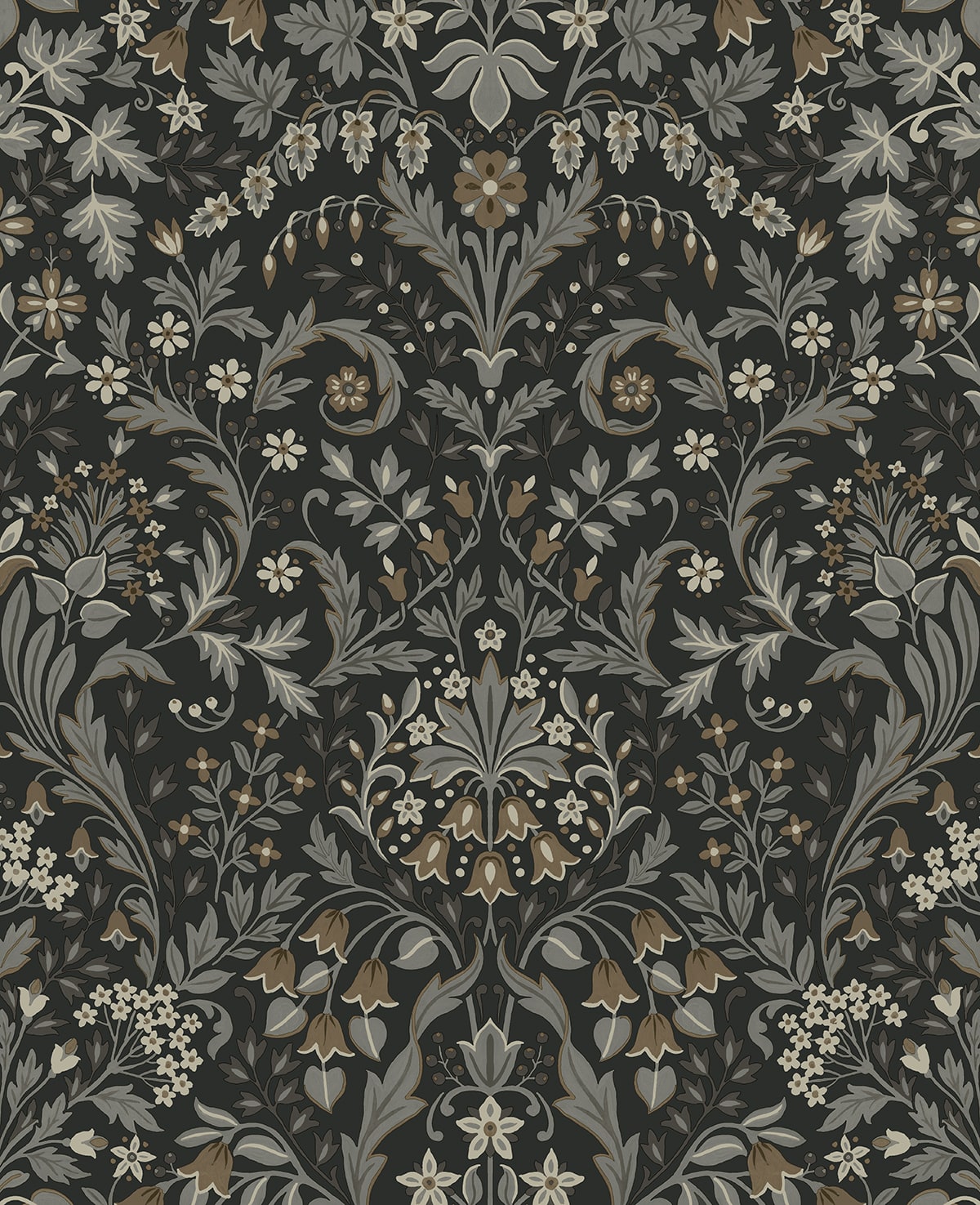 NWS058400 NextWall NextWall Peel & Stick Wallpaper Filigree Floral Charcoal & Pavestone