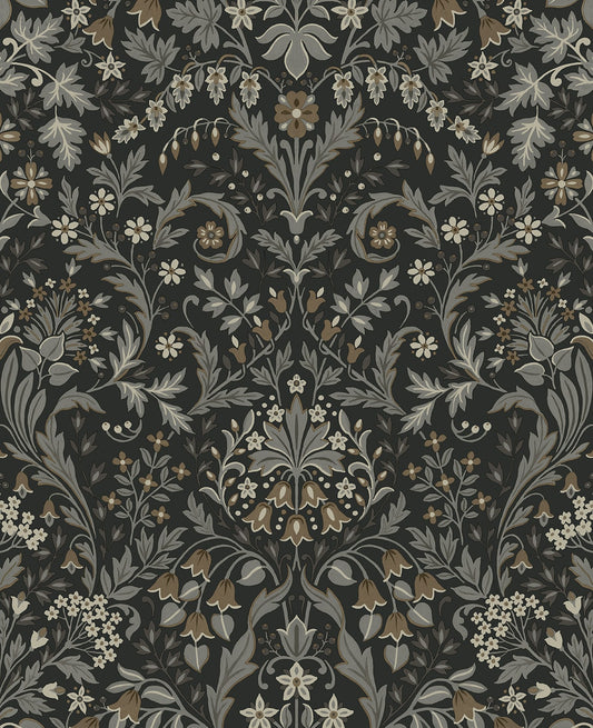 NWS058400 NextWall NextWall Peel & Stick Wallpaper Filigree Floral Charcoal & Pavestone
