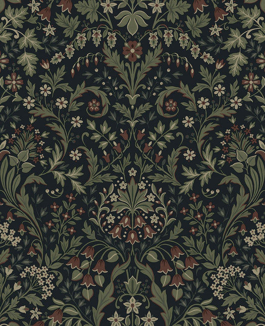 NW58402 NextWall NextWall Peel & Stick Wallpaper Filigree Floral Midnight Blue & Sage