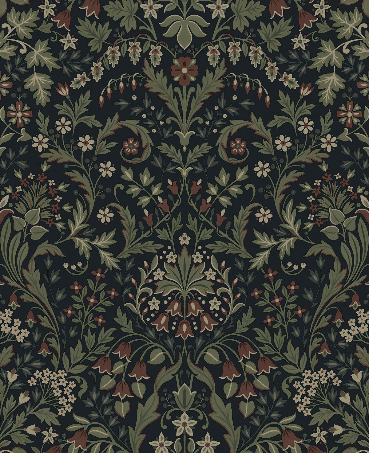 NWS058402 NextWall NextWall Peel & Stick Wallpaper Filigree Floral Midnight Blue & Sage
