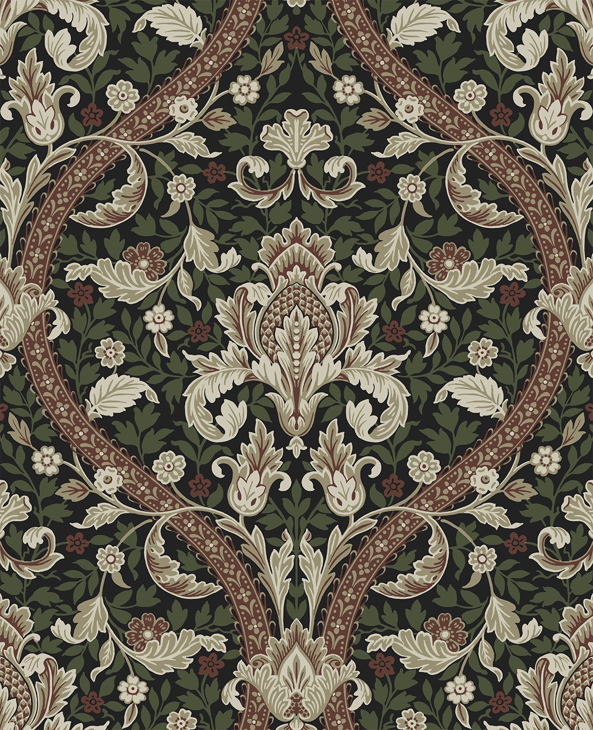 NW59001 NextWall NextWall Peel & Stick Wallpaper Acanthus Ogee Ebony & Clay