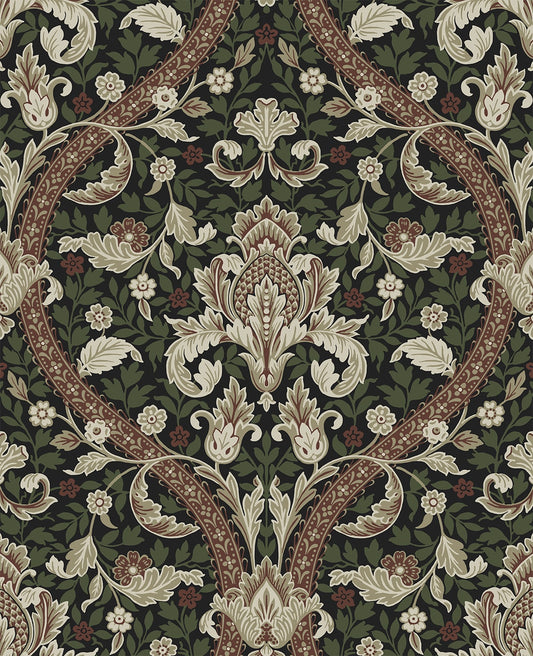 NW59001 NextWall NextWall Peel & Stick Wallpaper Acanthus Ogee Ebony & Clay