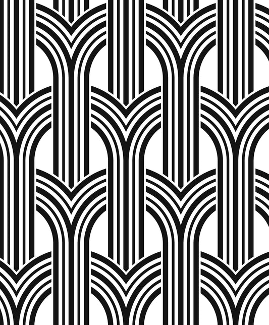 NW59520 NextWall NextWall Peel & Stick Wallpaper Geometric Arches Ebony & Lace