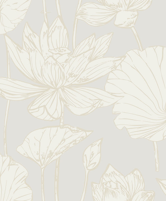 NW59700 NextWall NextWall Peel & Stick Wallpaper Lotus Garden Floral Pearl