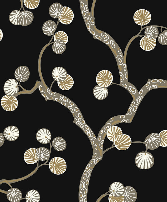 NW59810 NextWall NextWall Peel & Stick Wallpaper Woodland Whimsy Ebony & Gold