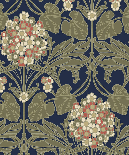 NW60402 NextWall NextWall Peel & Stick Wallpaper Hydrangea Floral Dark Blue & Terra Cotta