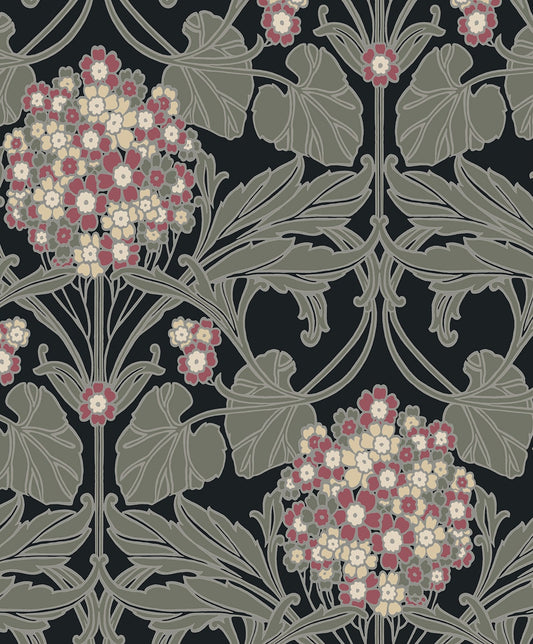 NW60410 NextWall NextWall Peel & Stick Wallpaper Hydrangea Floral Black & Rosewood