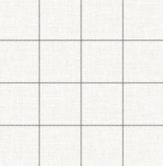 NW60600 NextWall NextWall Peel & Stick Wallpaper Classic Striped Check Charcoal & Linen