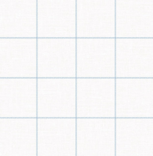 NW60602 NextWall NextWall Peel & Stick Wallpaper Classic Striped Check Sky Blue & Linen