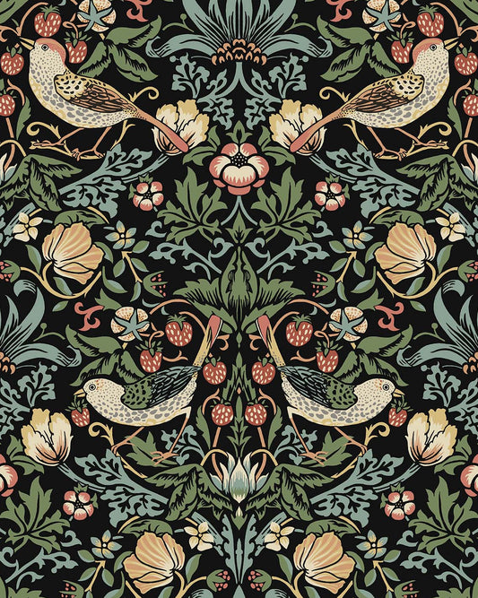 PR10100 Seabrook Designs Prepasted Online Wallpaper Fragaria Garden Prepasted Ebony