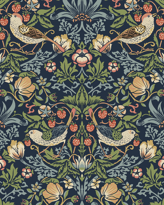 PR10102 Seabrook Designs Prepasted Online Wallpaper Fragaria Garden Prepasted Midnight Blue