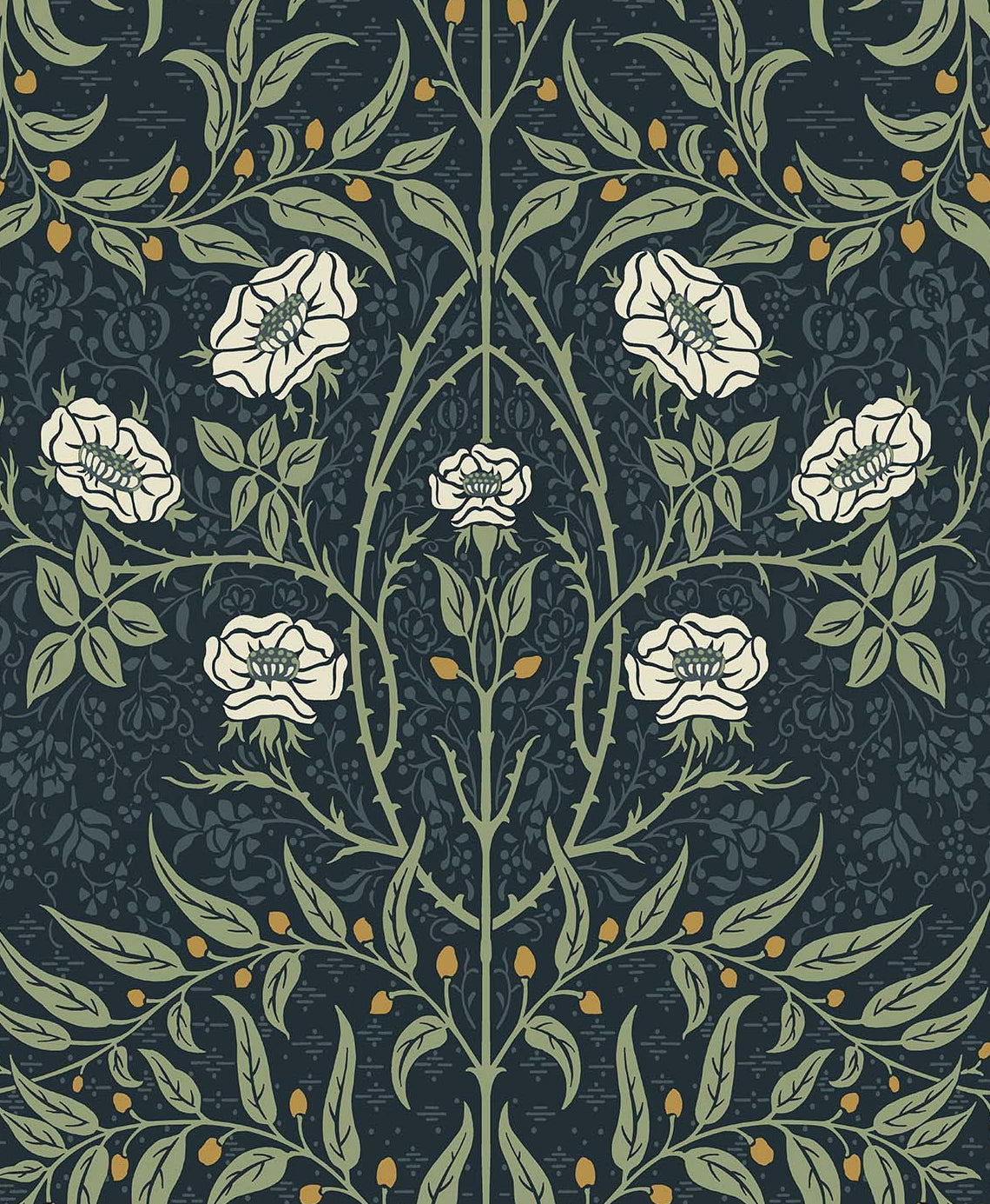 PR10202 Seabrook Designs Prepasted Online Wallpaper Stenciled Floral Prepasted Navy & Sage