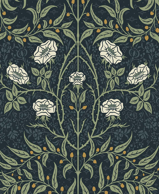 PR10202 Seabrook Designs Prepasted Online Wallpaper Stenciled Floral Prepasted Navy & Sage