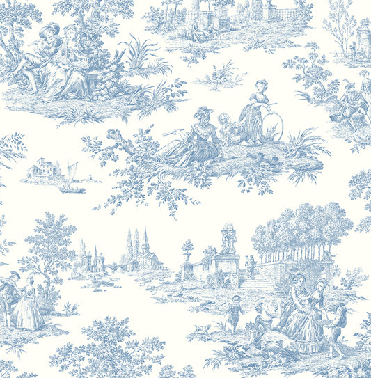 PR10602 Seabrook Designs Prepasted Online Wallpaper Chateau Toile Prepasted Blue Bell