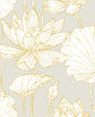 PR11308 Seabrook Designs Prepasted Online Wallpaper Lotus Floral Prepasted Grey & Gold
