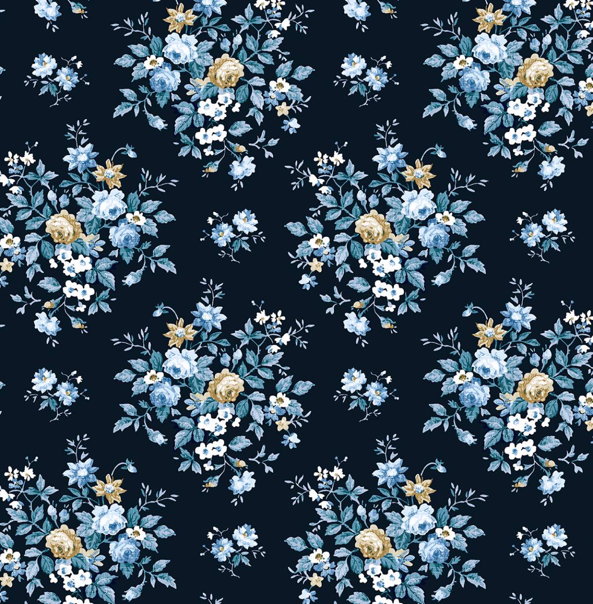 PR12602 Seabrook Designs Prepasted Online Wallpaper Floral Bouquet Prepasted Midnight Blue & Toffee