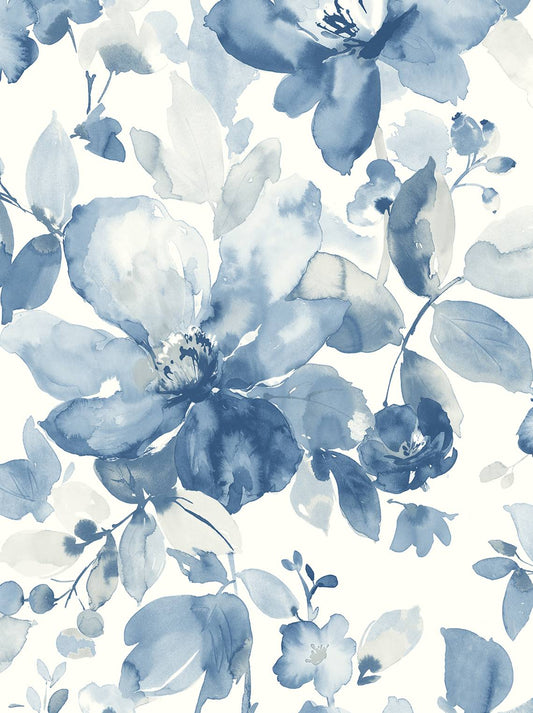 PR12702 Seabrook Designs Prepasted Online Wallpaper Watercolor Garden Bluestone
