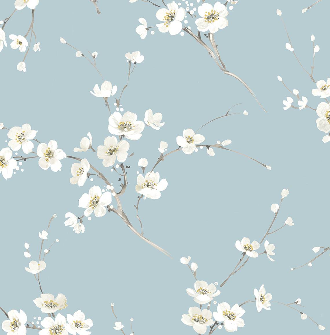 PR13202 Seabrook Designs Prepasted Online Wallpaper Blossoming Branches Sky Blue