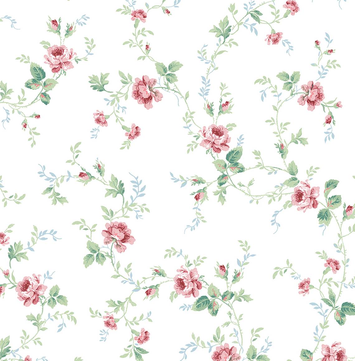 PR13301 Seabrook Designs Prepasted Online Wallpaper Meadow Floral Trail Blush & Spearmint